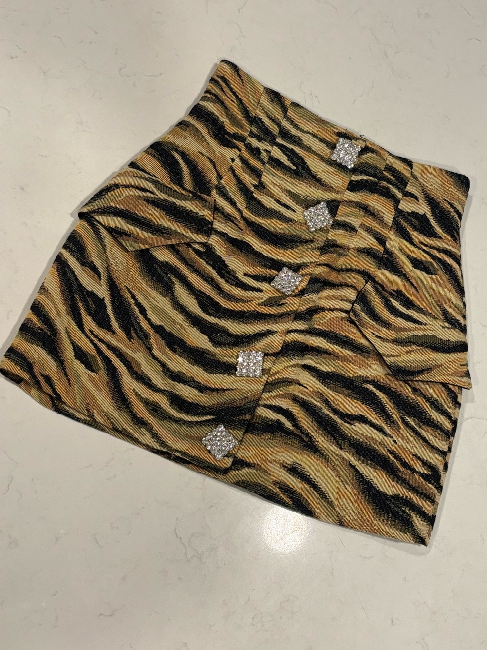 Giuseppe di Morabito Tiger Print Mini Skirt with Rhinestone Buttons